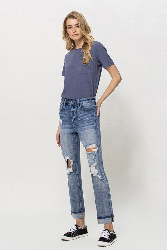 Vervet Stretch DIY Mom Jeans w/ Spatter Detail and Cuff