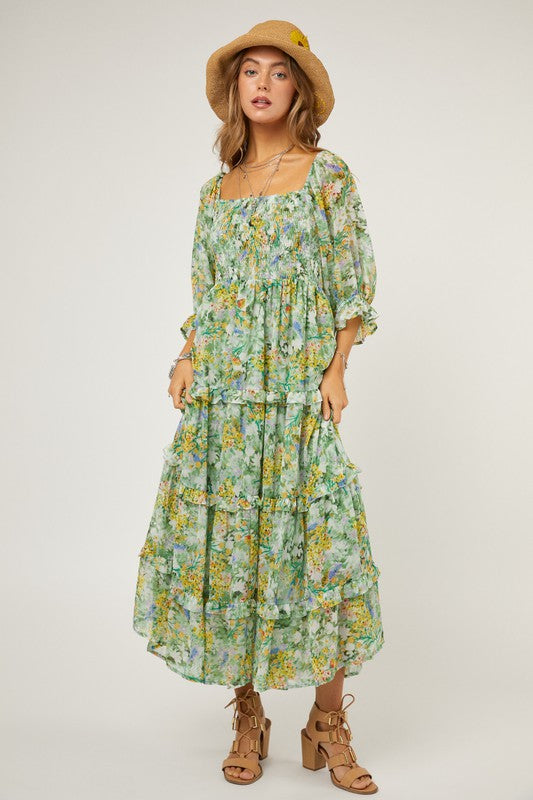 Dani Floral Chiffon Midi Dress