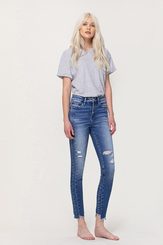 Vervet High Rise Ankle Skinny with Uneven Hem Detail