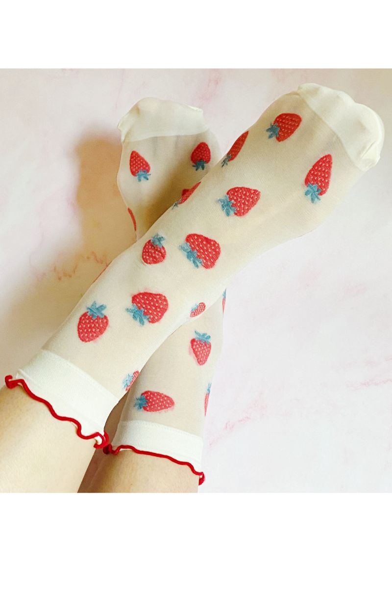 Dots And Strawberries Sheer Socks Set Of 2 Pairs