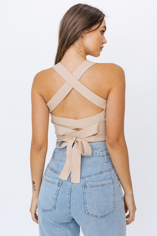 Weave Tie-Back Crop Cami