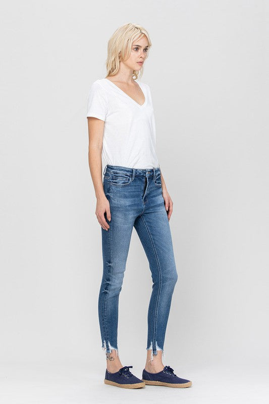 Vervet High Rise Ankle Skinny Hem Detail