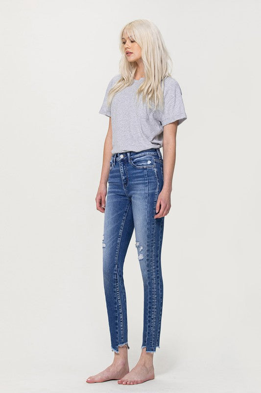 Vervet High Rise Ankle Skinny with Uneven Hem Detail