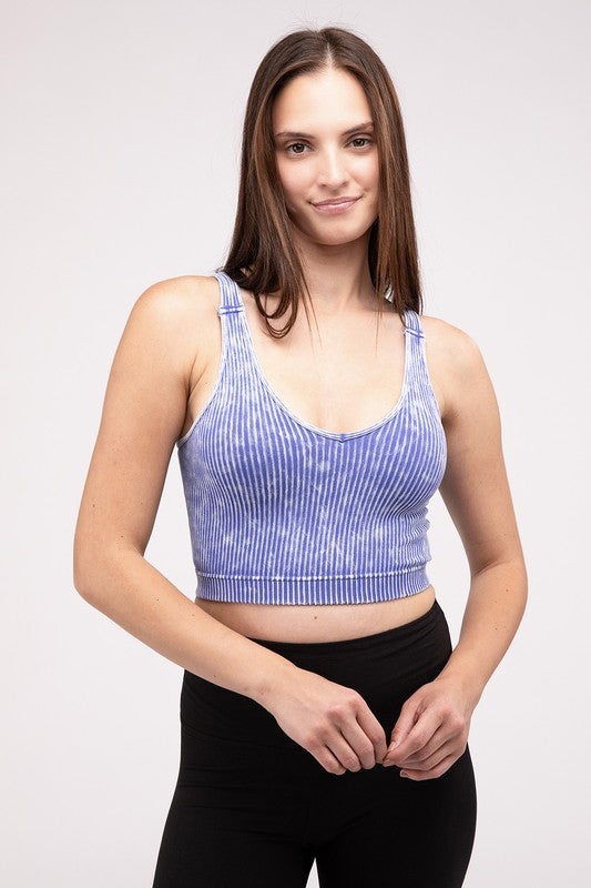 Lora Washed Ribbed Cropped V-Neck Tank Top