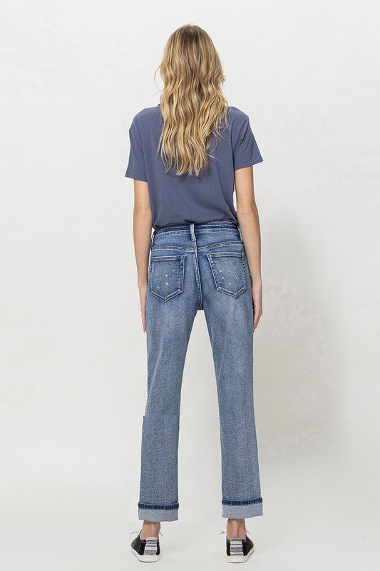 Vervet Stretch DIY Mom Jeans w/ Spatter Detail and Cuff