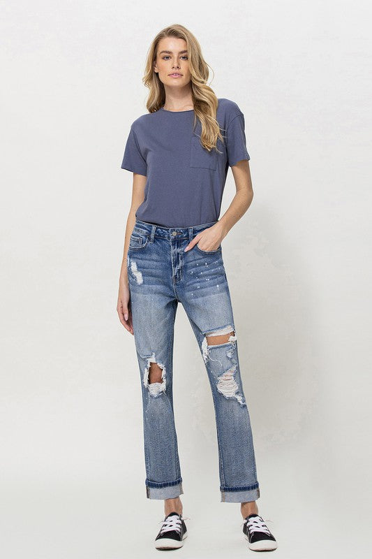 Vervet Stretch DIY Mom Jeans w/ Spatter Detail and Cuff