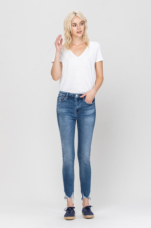 Vervet High Rise Ankle Skinny Hem Detail