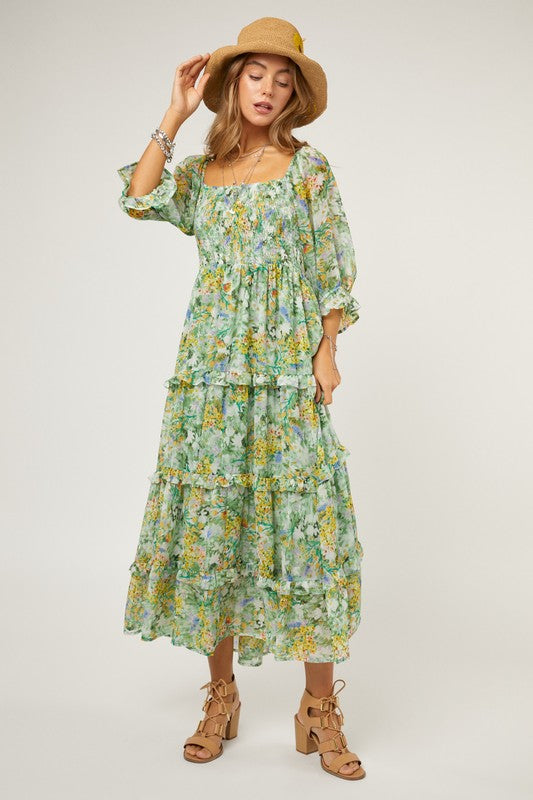 Dani Floral Chiffon Midi Dress