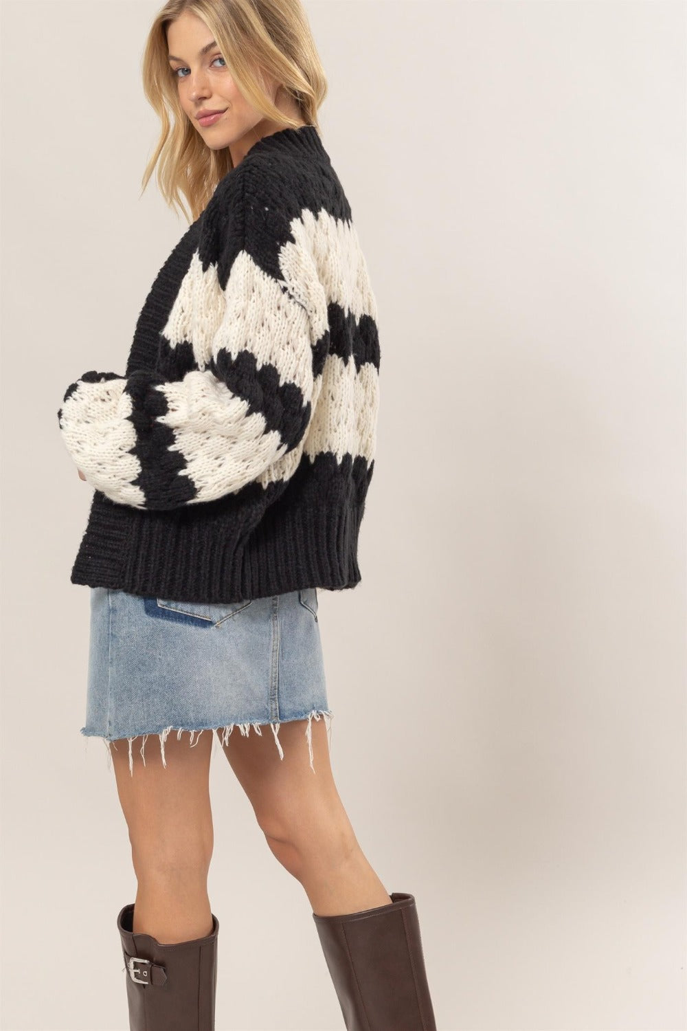 Leela Scallop Striped Cardigan