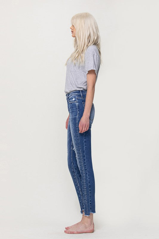 Vervet High Rise Ankle Skinny with Uneven Hem Detail