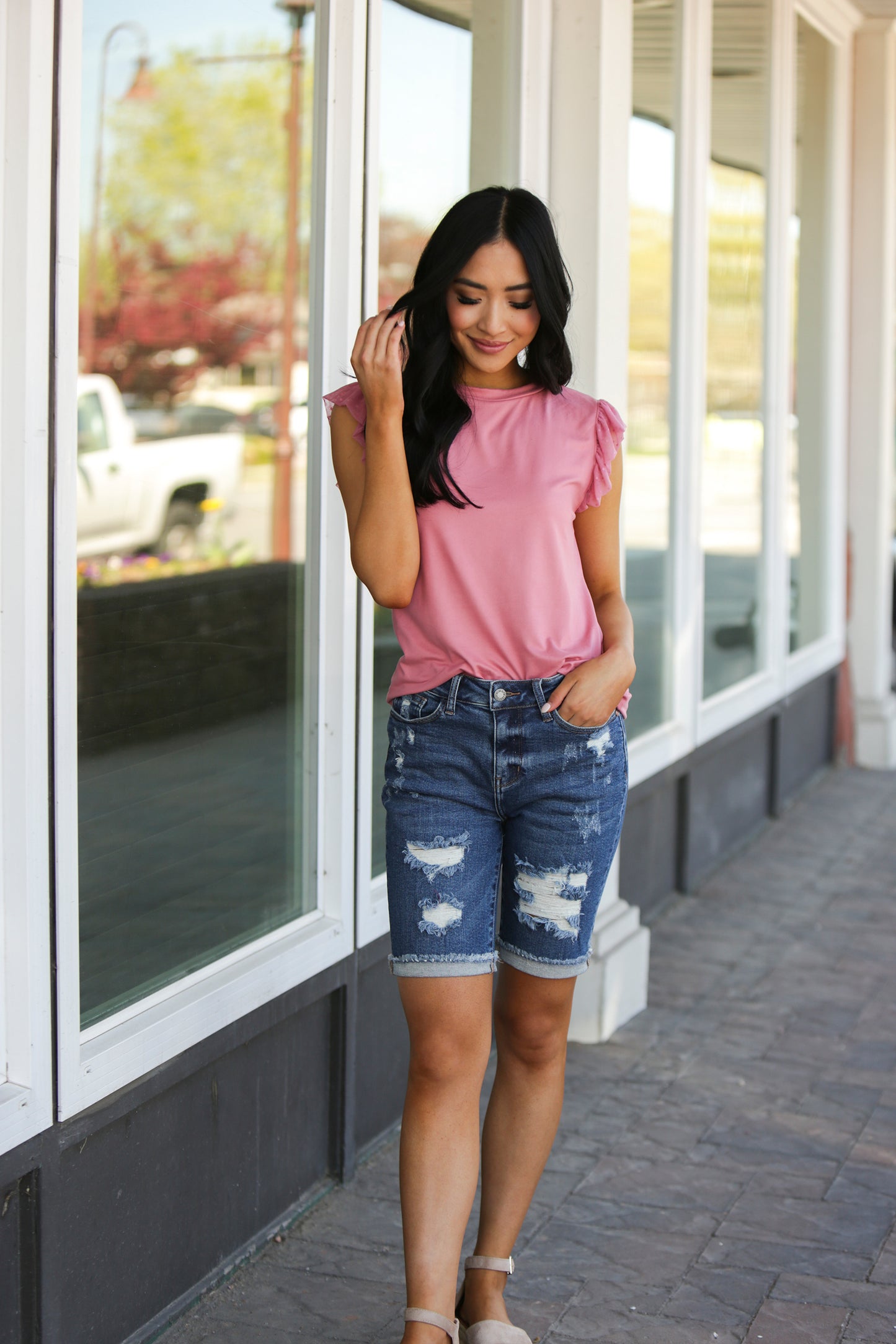 Dotted Ruffle Sleeve Top