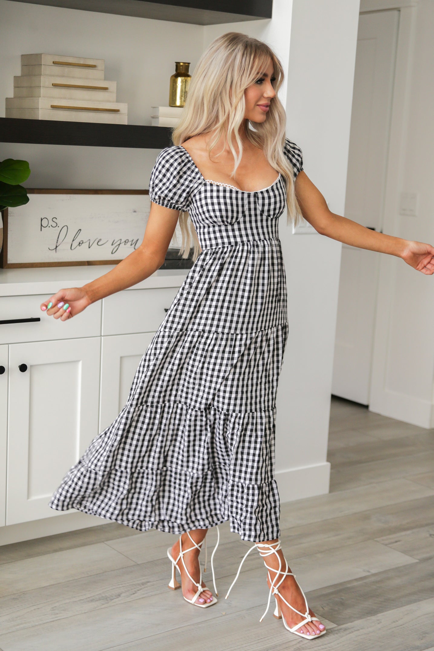 Somewhere to Go Tie Back Gingham Print Dress