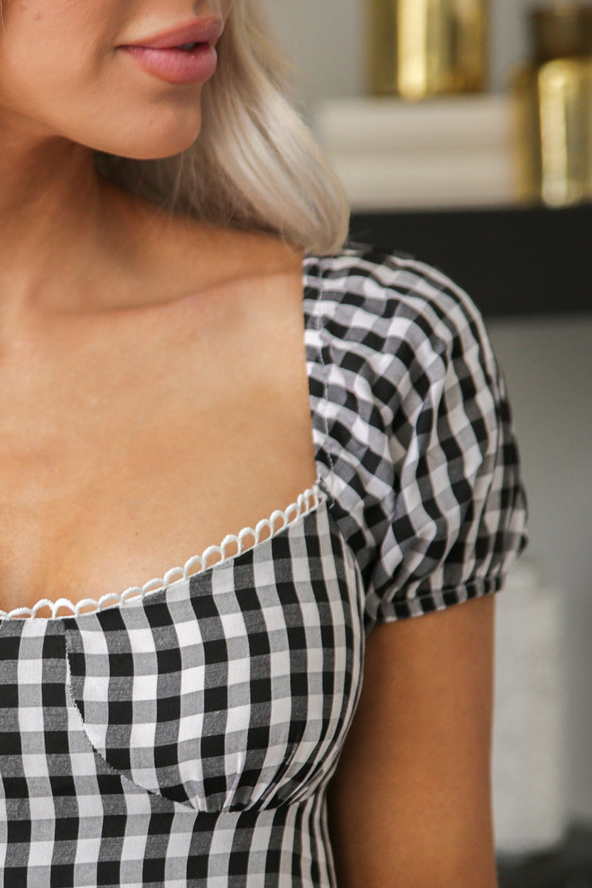 Somewhere to Go Tie Back Gingham Print Dress