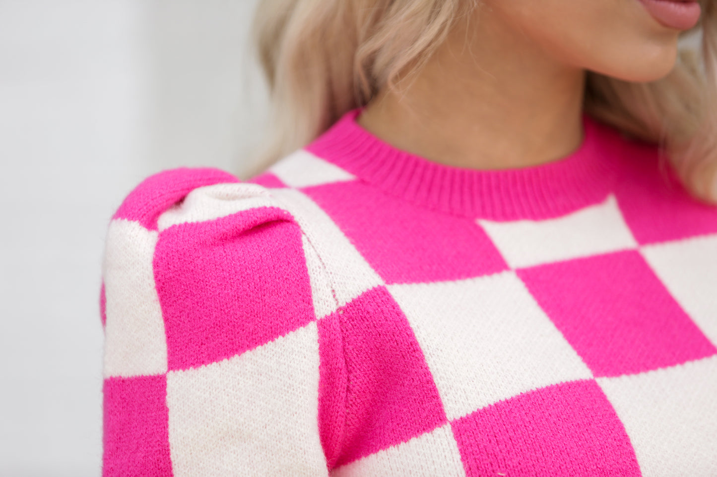 Puff Sleeve Checker Sweater