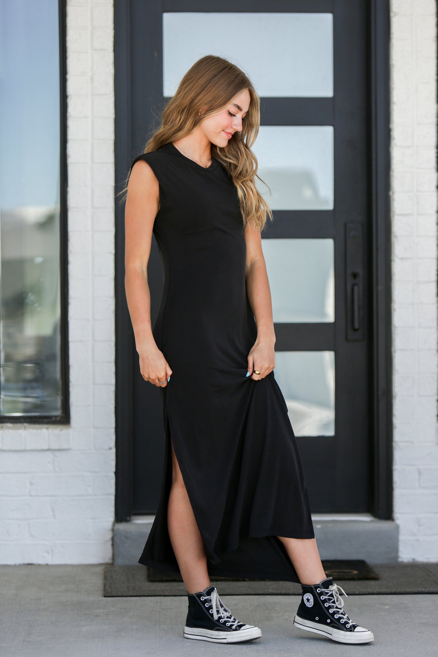 Shoulder Pad Midi Dress